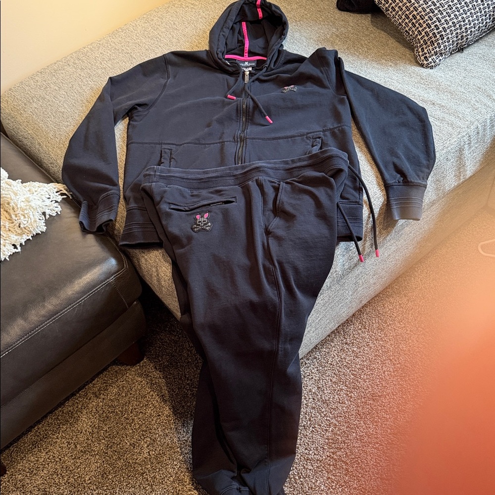 Psycho Bunny Black with Pink Accents Matching Tracksuit XL